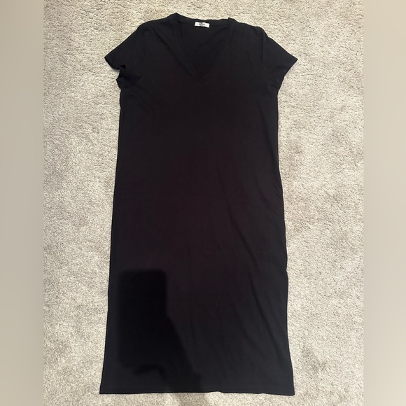 Noul (Oak and Fort brand) Cotton V-Neck T-Shirt Dress w Side Slit - Black Size S - Picture 2 of 7